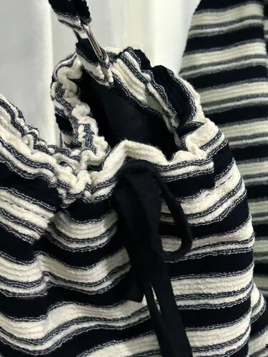 Maillard casual lazy style striped fashion canvas bag 2024 spring and autumn new knitted bag large capacity tote bag