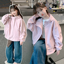 女童外套春秋款2025新款洋气童装春装大童衣服连帽上衣儿童冲锋衣