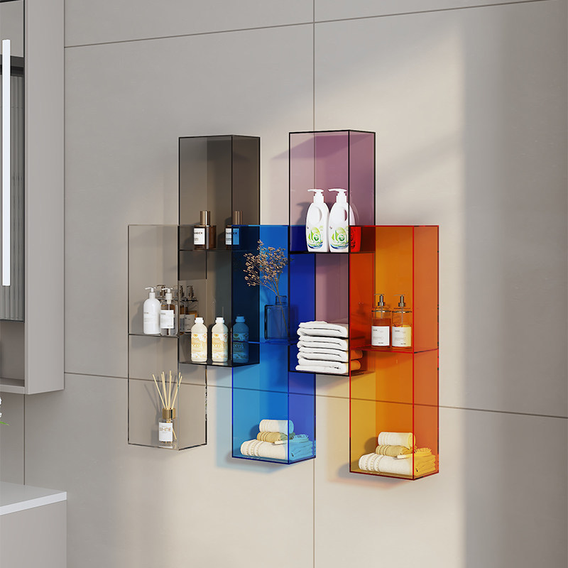 Acrylic Board Storage Rack Wall-Mounted Partition Shelf No-Drill Kitchen Bathroom Storage Shelf Cabinet Bookshelf