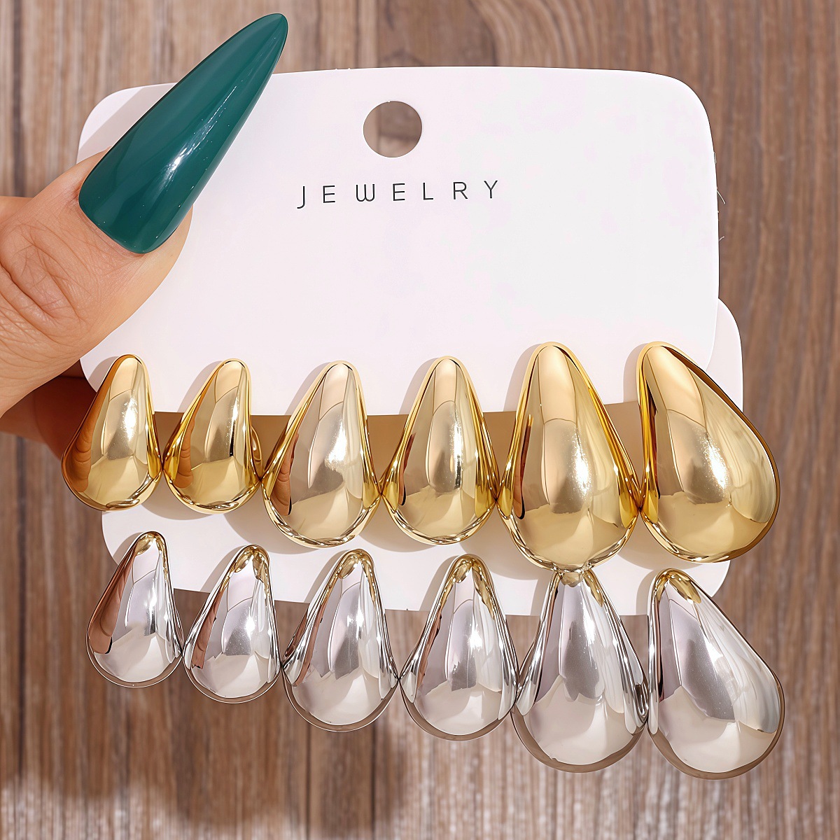 European and American Cross-Border Minimalist Style Gold and Silver Drop-Shaped Earrings, Fashionable and Unique, with a Sense of Light Luxury and High-End Feel, Set Combination