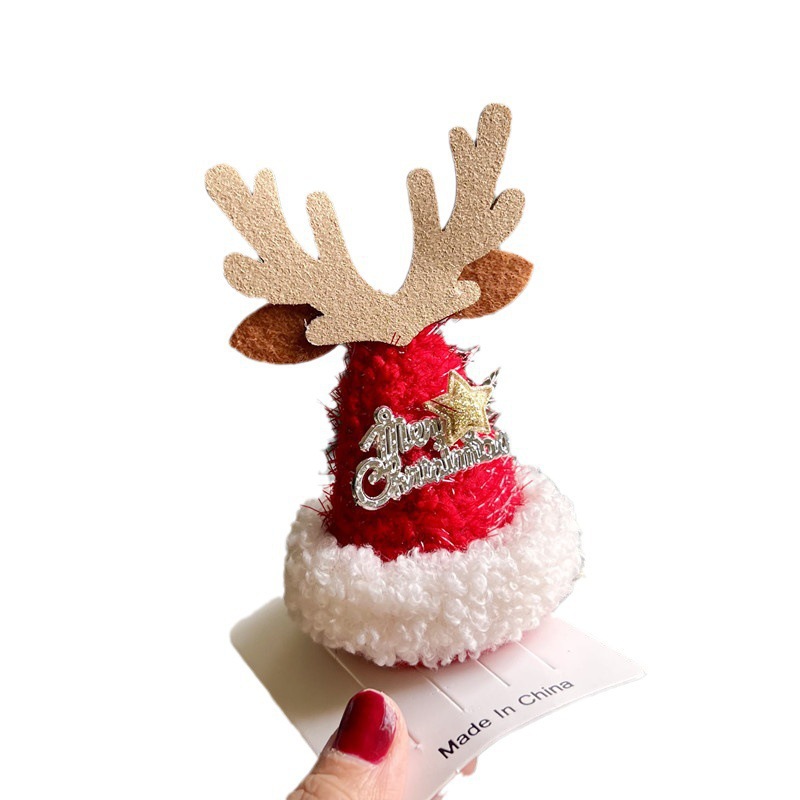 Navidad transfronteriza pequeña gorra lindos broches coreanos simple peluche adornos para el cabello adorables decoraciones de alce al por mayor