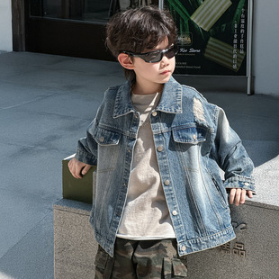 Boys' Autumn Denim Jacket Children's Korean Style Autumn 2025 New Children's Clothing Simple Trendy Versatile Top Retro Cool