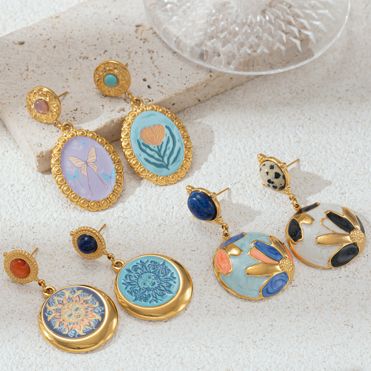 TENA europa y americana pendientes de acero inoxidable mujeres no decoloración versátil de goteo de aceite a mano flores de acero de titanio joyería pendientes