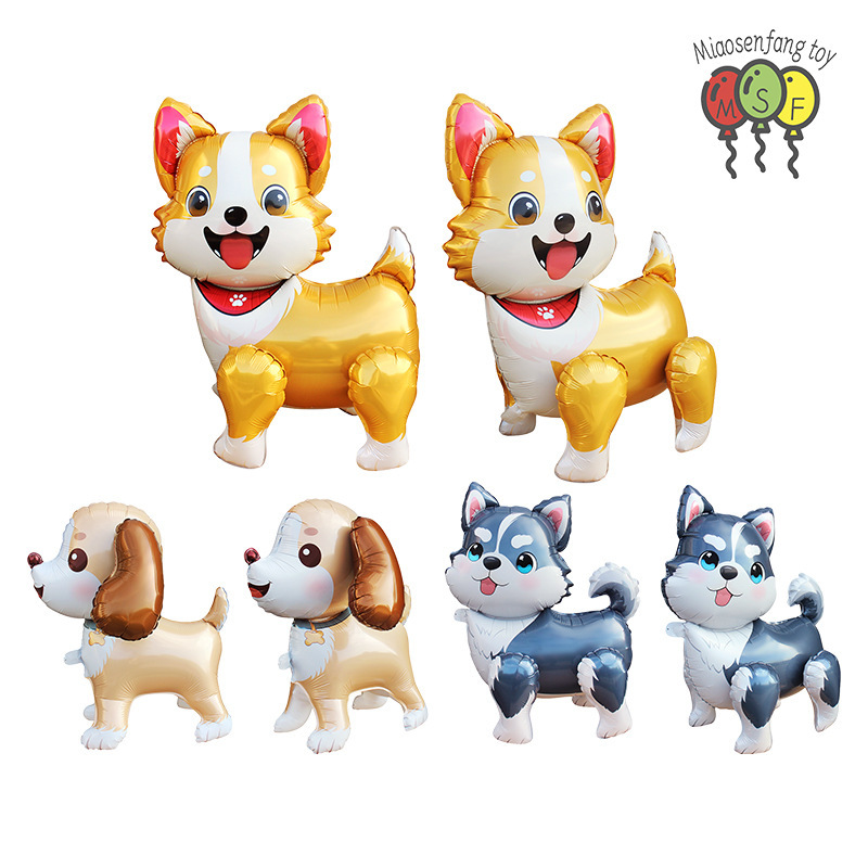 3D立体動物のかわいい犬とユニコーンの形をしたアルミフィルム風船、ボタンで組み立てられる風船、赤ちゃんの誕生日飾り|undefined