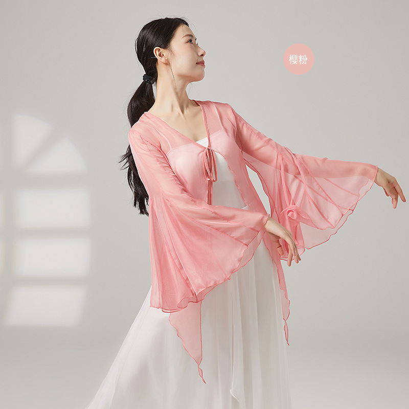 古典舞踊ガーゼツーピースエレガントな女性の中国舞踊服、古代スタイルの妖精のパフォーマンス服|undefined