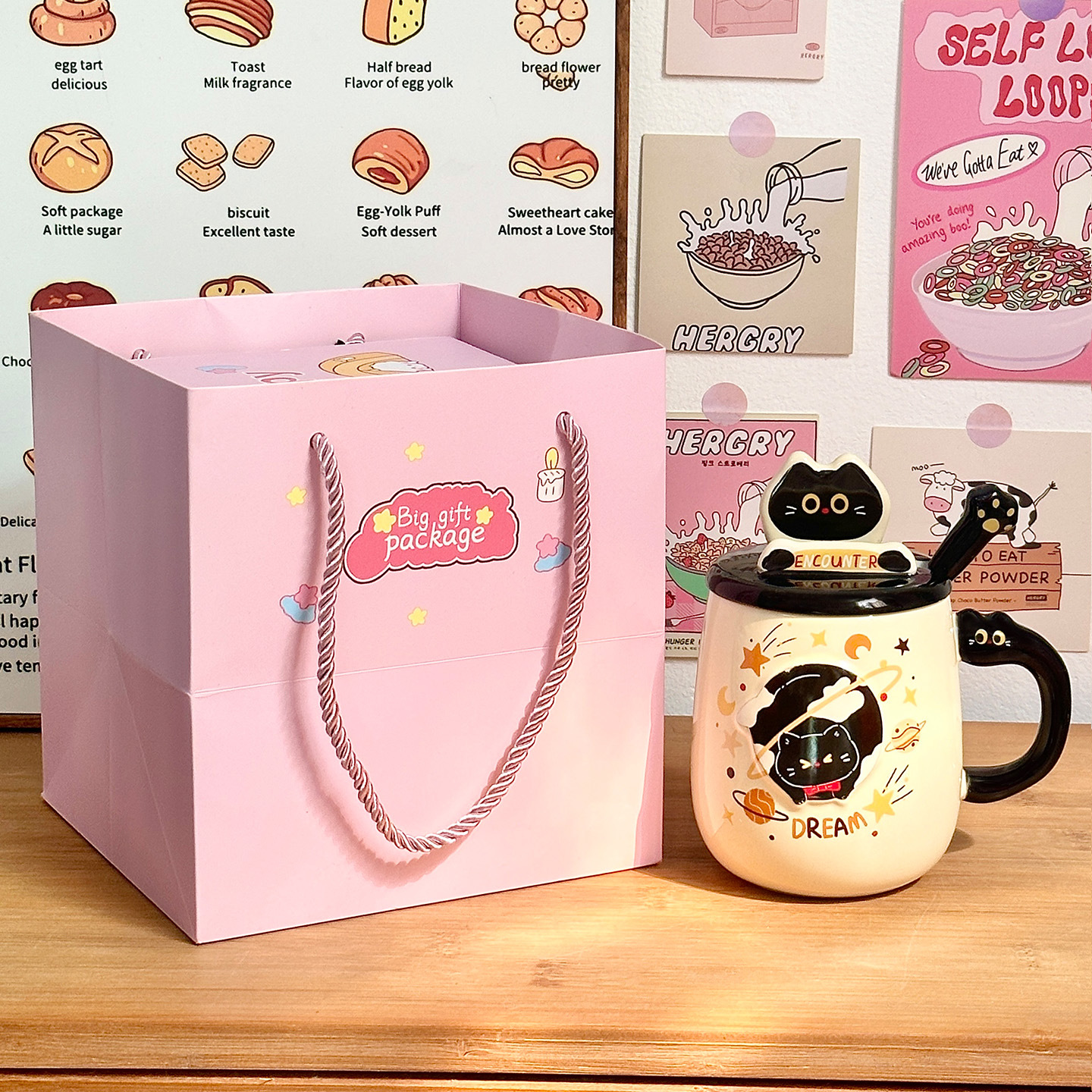 Cute gato cerámica taza con cubierta taza de cuchara de taza de agua de alto valor para niñas taza de regalo de cumpleaños casera taza de pareja