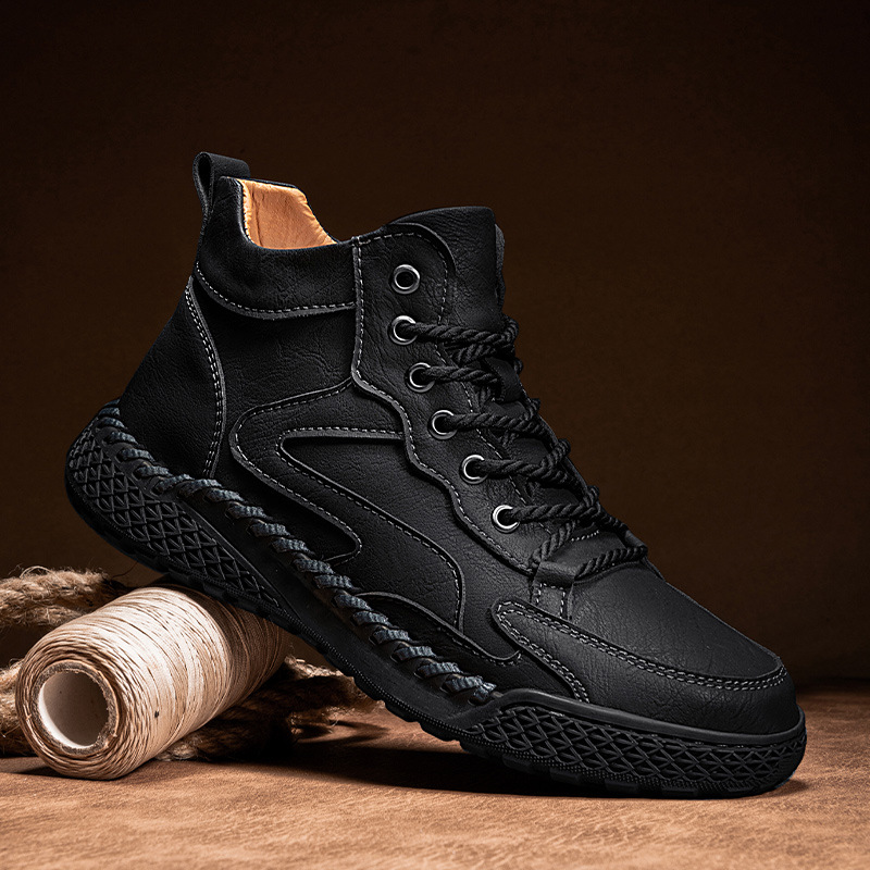 Autumn And Winter Plus-Size Handmade Stitched Shoes, Fashionable, Versatile, Breathable Casual Shoes For Men, High-Top S_vogvips.com