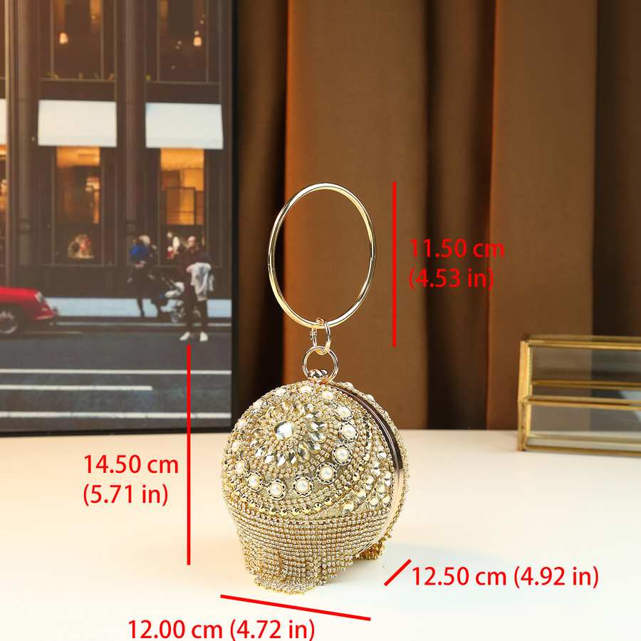 Women's Full Diamond & Pearl Embellished Metal Chain Crossbody Shoulder Bag Glamous PU Leather Handbag For Weddings And Parties_voghion.com