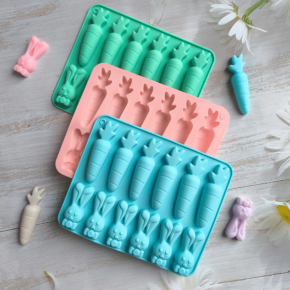 Nuevo conejo de zanahoria chocolate horneado galletas molde de silicona 3D hielo pastel decoración inserto 750