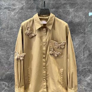 Xiaozhong 2024 Autumn New Lar Looser Elegant Three-dimensional Butterfly Design Long Sleeve Shirt Top for Women