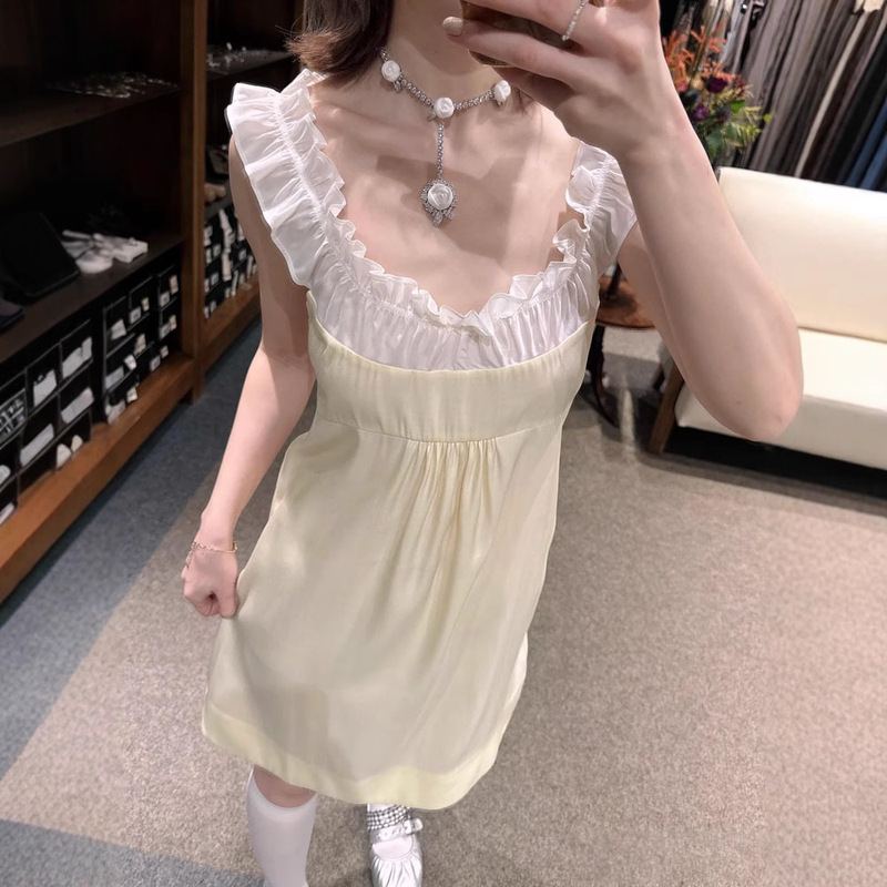 [Special Offer, No Returns or Exchanges] Satin Patchwork Slip Dress, Not See-Through