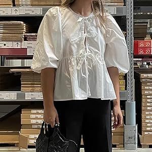 AliExpress Amazon 2024 New Cross-border European and American Sweet Casual Strap Crewneck Puff Sleeve All-match Shirt