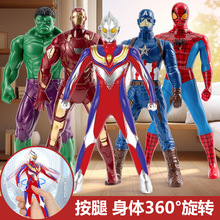 爆款抖音按压旋转奥ō特ō曼钢铁侠蜘蛛侠可动手办模型摆件类玩具