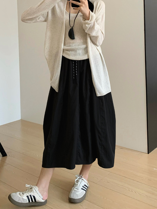 アメリカンワークウェアパッチワークパンプキンスカート女性用夏怠惰なルーズハイウエストスリム多用途速乾ミドル丈スカート|undefined