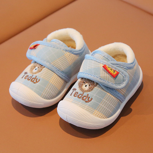 一件代发2022秋冬加绒0-2岁男宝宝学步鞋卡通棉鞋软底婴儿叫叫鞋1
