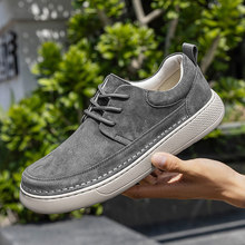 反绒皮板鞋2025秋季男款真皮休闲鞋系带百搭男鞋平底软皮男士鞋子