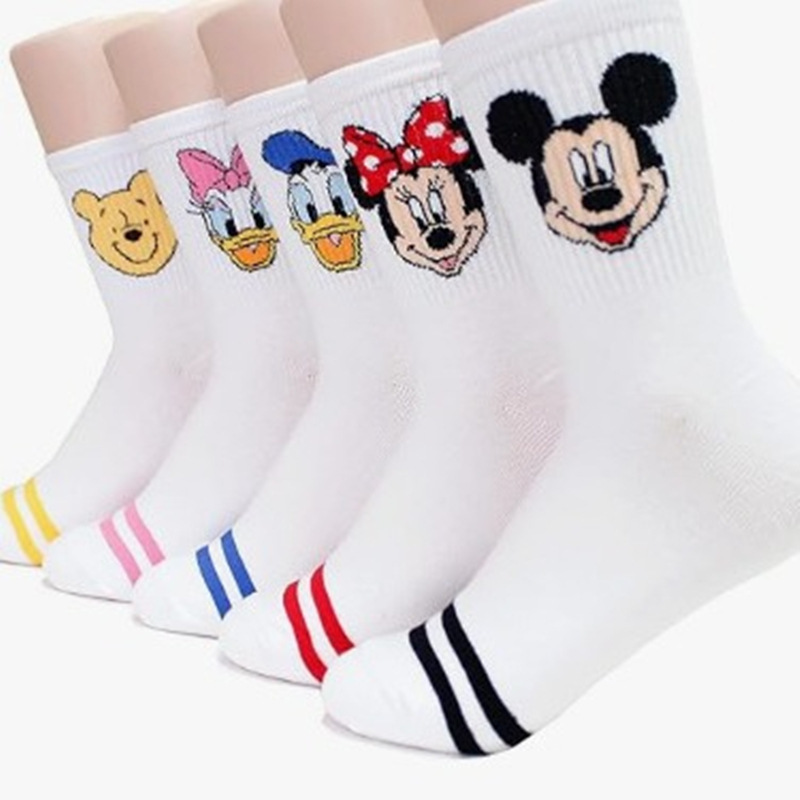 College Style Cartoon Socks Men and Women's Four Seasons Short Socks Color Mickey Mid-Socks Children's Trendy Couples All-match