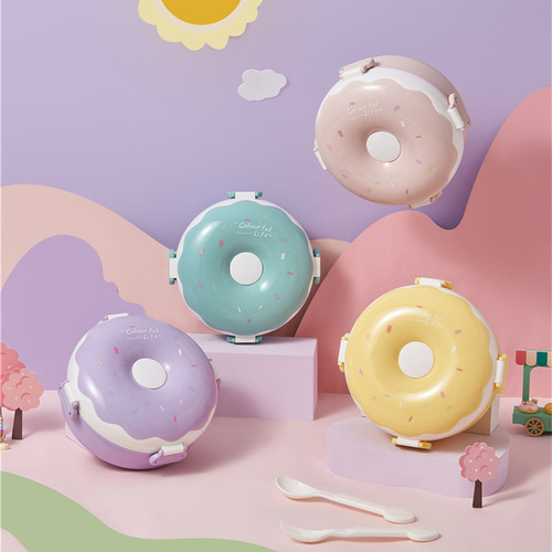 Donut new product children's portable lunch box creative compartmented lunch box with lid including spoon and fork cute girl's lunch box