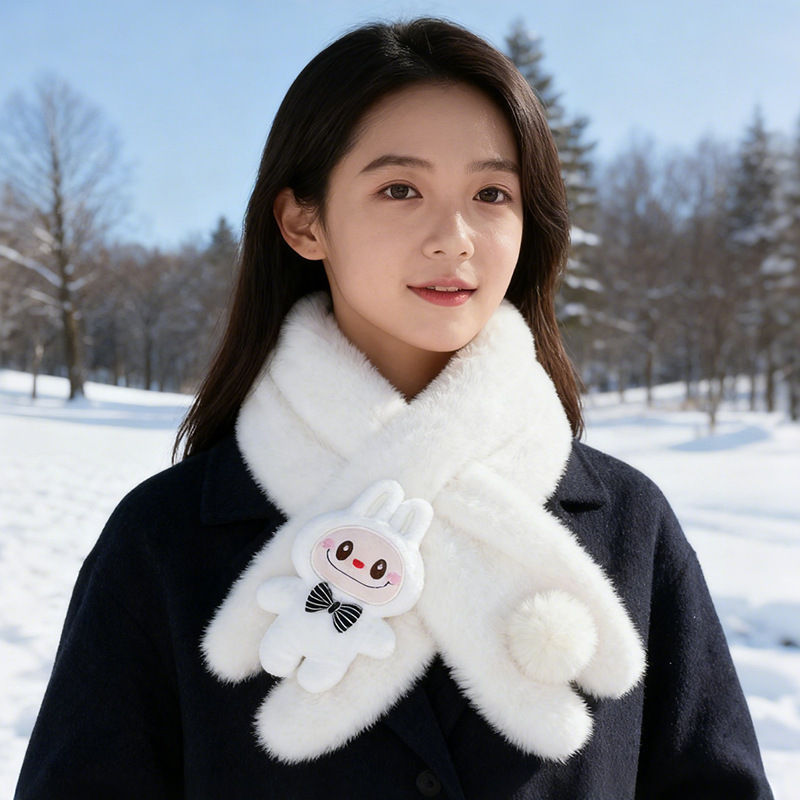 围巾女秋冬季2025新款可爱拉布布毛绒围巾加厚保暖柔软亲肤围脖|undefined