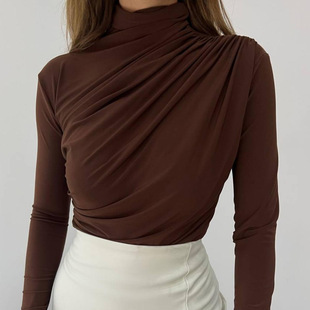 2024 European and American Cross-Border Amazon Autumn and Winter New Long-Sleeved Bottoming Shirt Tops Slim T-Shirt Women's Casual and Versatile