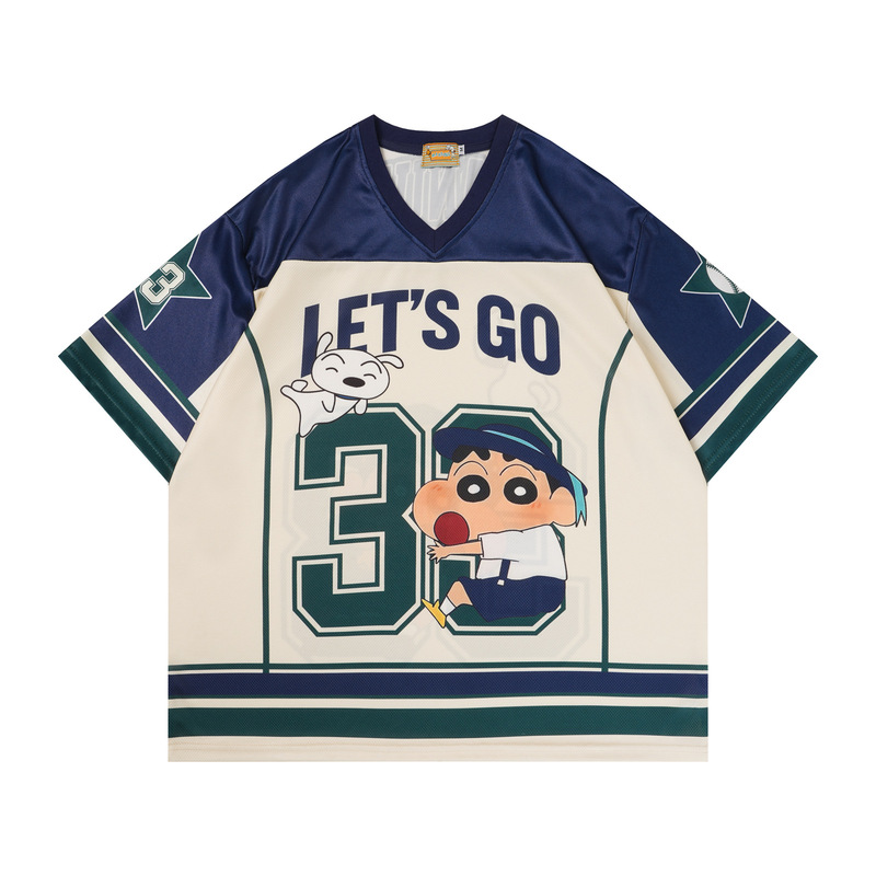 American Retro Style Contrasting Color Fun Cartoon Print Mesh Jersey for Men and Women, Summer Sports Breathable Sweat-Wicking Top for Couples American Retro Style Contrasting Color Fun Cartoon Print Mesh Jersey for Men and Women, Summer Sports Breathable Sweat-Wicking Top for Couples