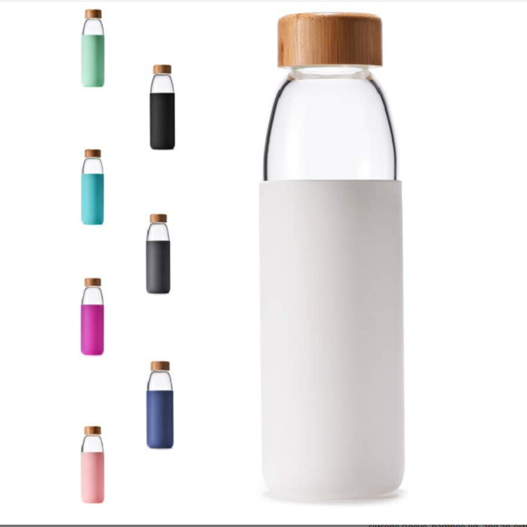 Taza de vidrio de cubierta de bambú aislamiento térmico de alta capacidad de silicona vidrio portátil mangas de agua regalos comerciales