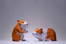 仓鼠2只 动物3d纸模型DIY手工纸模摆件挂饰玩具几何折纸立体构成