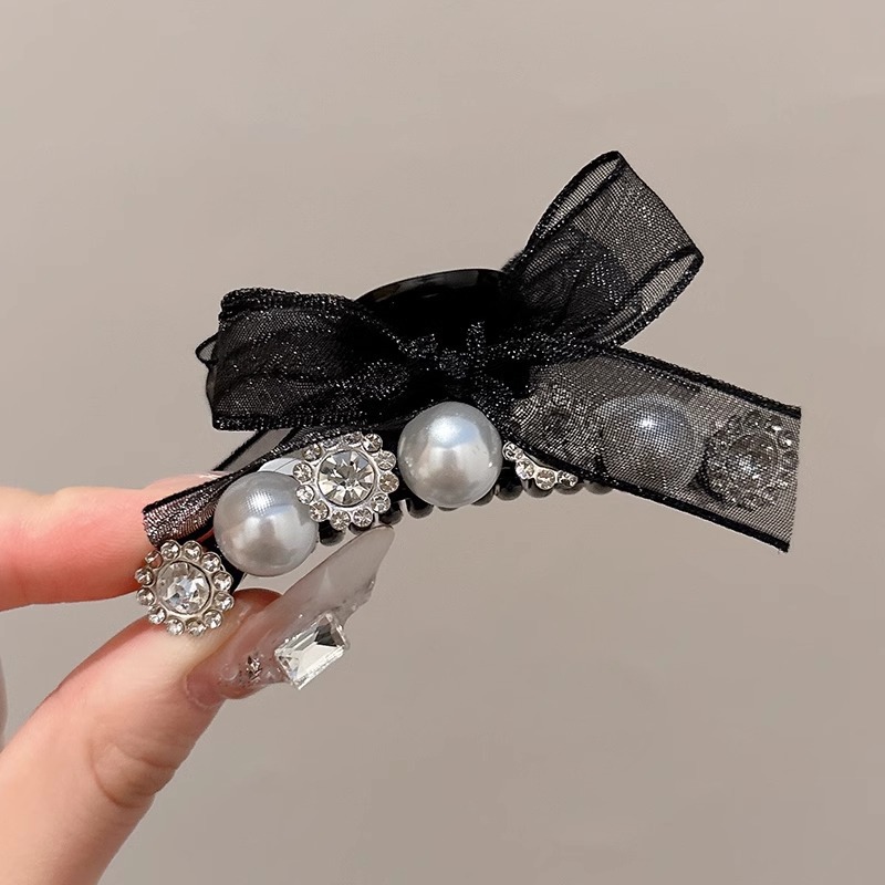 Clips de agarre de arco negro pequeño para mujeres frente retro clips de bangs 2025 nuevo clips de cabello princesa accesorios para el cabello