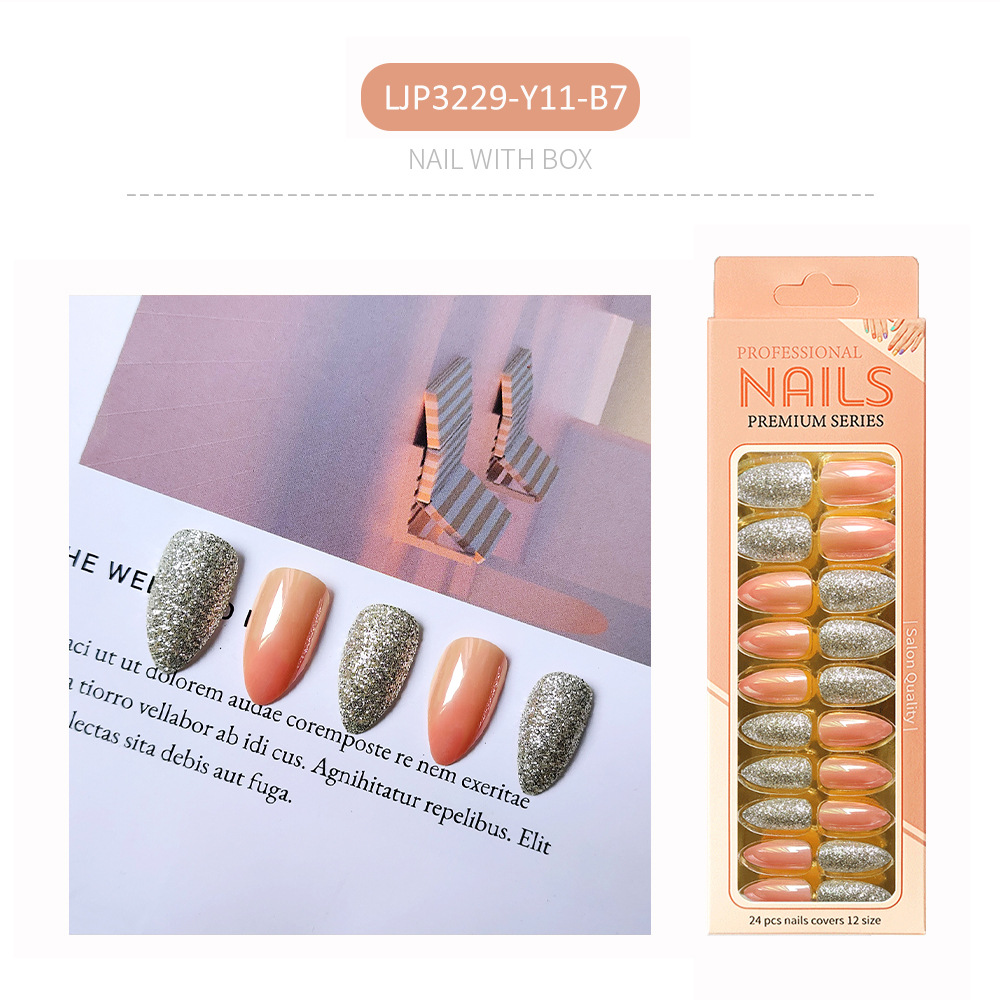 Uñas postizas iridiscentes, puntas de uñas de longitud media, uñas postizas largas en caja, puntas de uñas postizas electrochapadas.