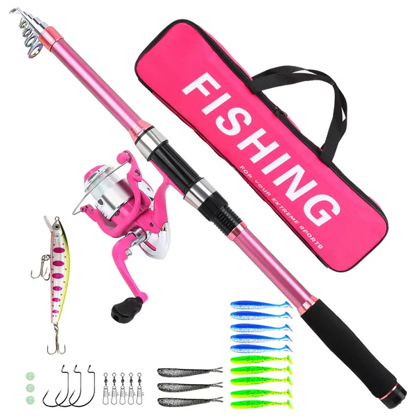 Lure rod set, long-range sea rod, fishing reel, fishing rod bag, artificial bait combination, pink beginner set, in stock for cross-border wholesale