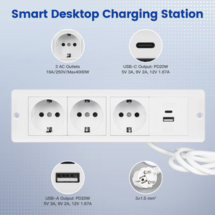 Embedded Office Desk Socket Hidden Desktop Socket with Fast Charging USB European Standard British Standard American Standard Desk Plug