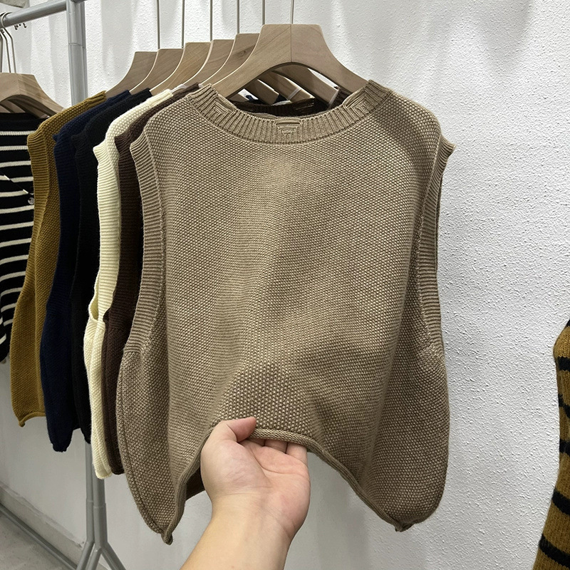 Crewneck Hole Knitted Vest Women's Autumn and Winter New 2024 Korean Style Loose Design All-match Sleeveless Sweater Vest