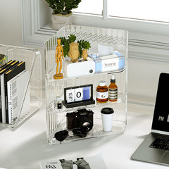 溢溢購桌面收納盒轉角透明化妝品置物架可疊加學生書桌辦公三角架