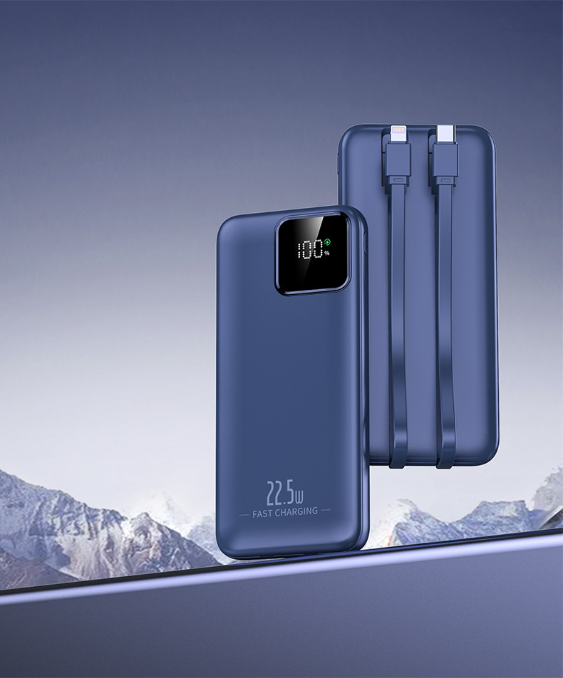 Çapraz Sınır Toptan 22.5W Süper Hızlı Şarj Entegre Kablolu Powerbank 20000mAh Taşınabilir Pil Özel LOGOlu