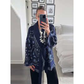 欧美秋冬新款外贸女装速卖通亚马逊热卖开衫流苏绑带时尚毛衣显瘦