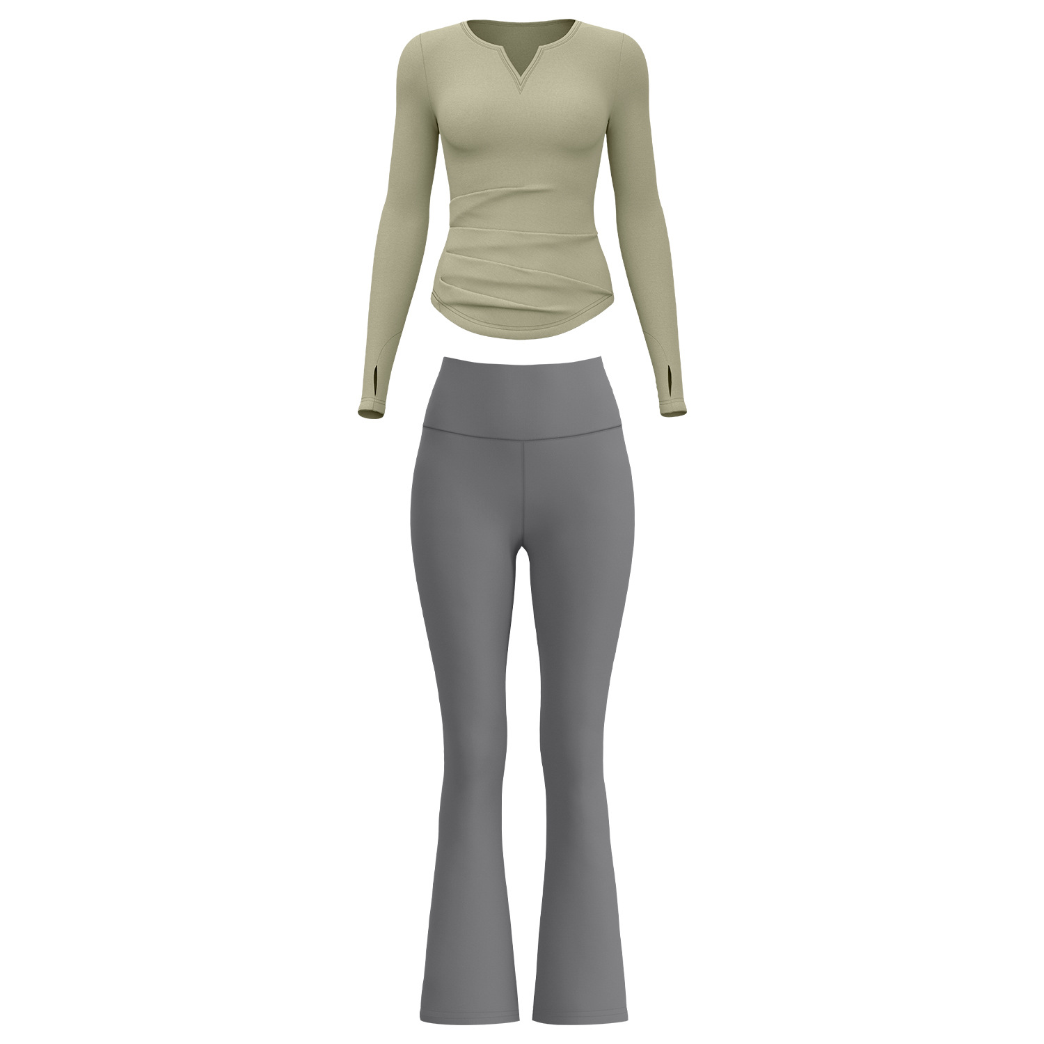 Ju Yi Tang otoño V-collar yoga conjunto de plegado desnudo sensación delgada larga fitness conjunto de mujeres image 5