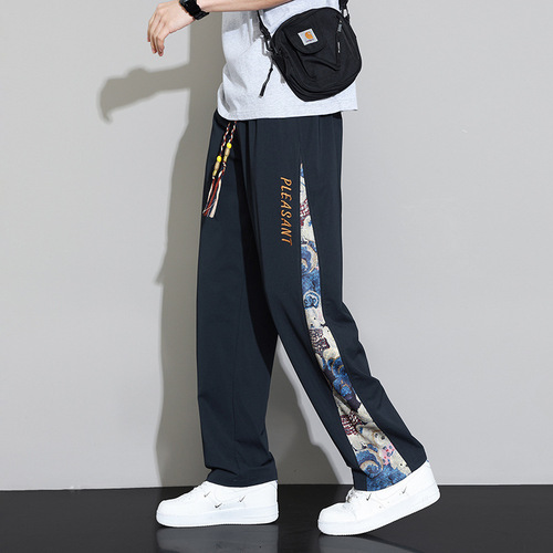 Origin Country Trend Cartoon Streetwear New Chinese Style National Style Ice Silk Pants for Men Summer Thin Casual Long Pants