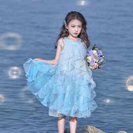 女童夏季公主洋气连衣裙新款夏装儿童无袖宝宝礼服裙子美人鱼裙