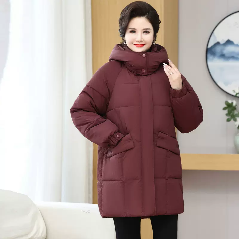妈妈冬季加厚棉服宽松大码新款洋气中老年外套女秋冬加大中年棉袄