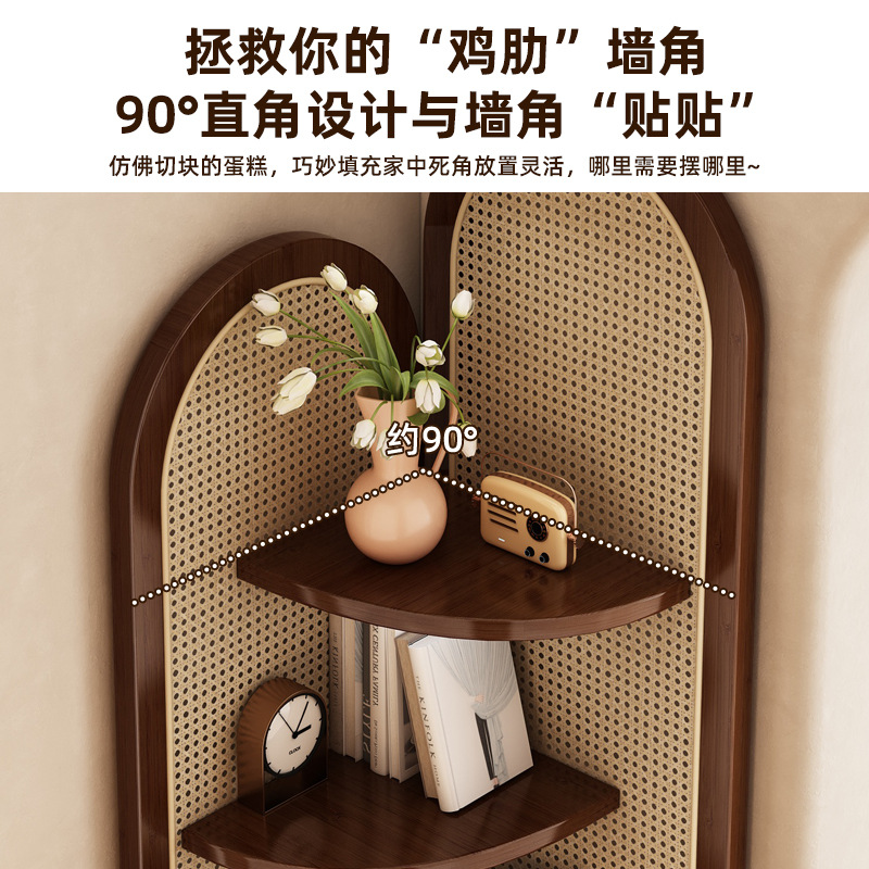 Gabinete de esquina, estante, gabinete de almacenamiento de una pieza contra la pared, sofá de sala de estar, almacenamiento triangular en la pared, gabinete de exhibición de ratán