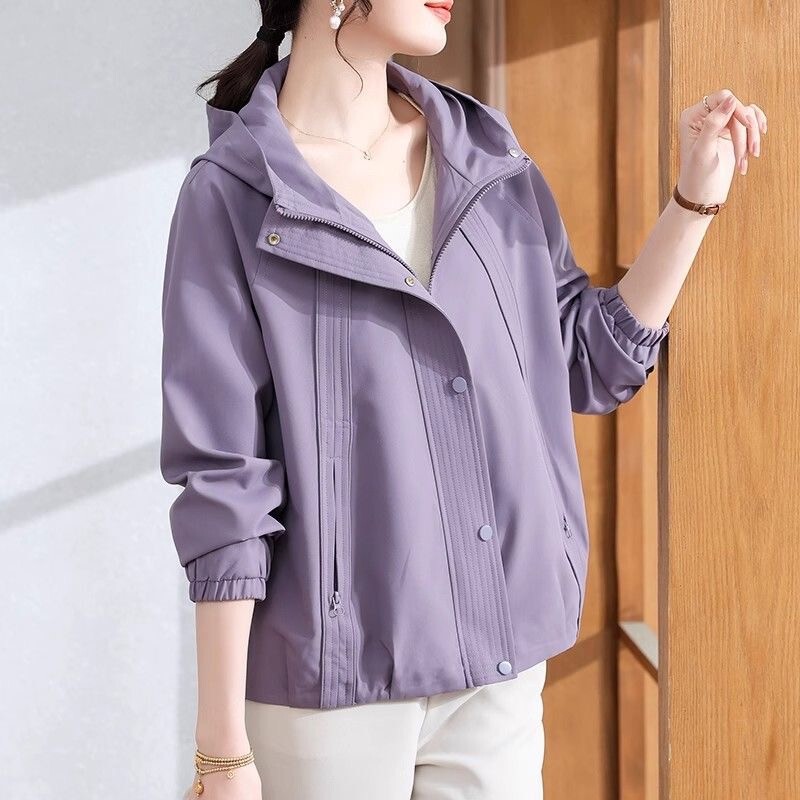 Mom's Autumn Casual Windbreaker Jacket 2025 New Middle-Aged and Elderly Women's Loose Large Size Dignified Hooded Top 40