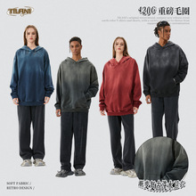 TILANI男装2025春秋纯棉重磅卫衣欧美潮牌喷马骝洗水做旧连帽外套