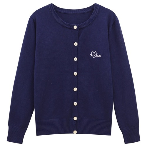 Academic Style Korean Embroidered Long-Sleeve Cable Knit Cardigan Spring New Arrival Gray Fitted Short-Sleeve Outerwear Top