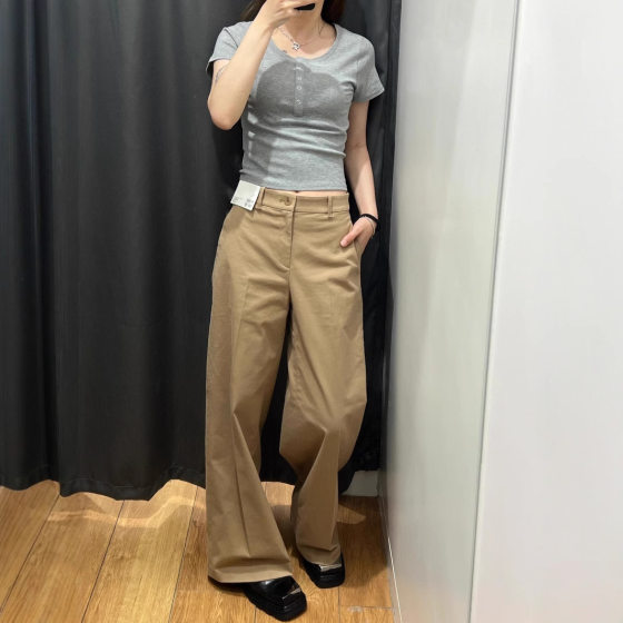 Ujia Women's Cotton Blended Pants Wide Leg Pants Commuter Straight Leg Pants Casual Pants New 469828