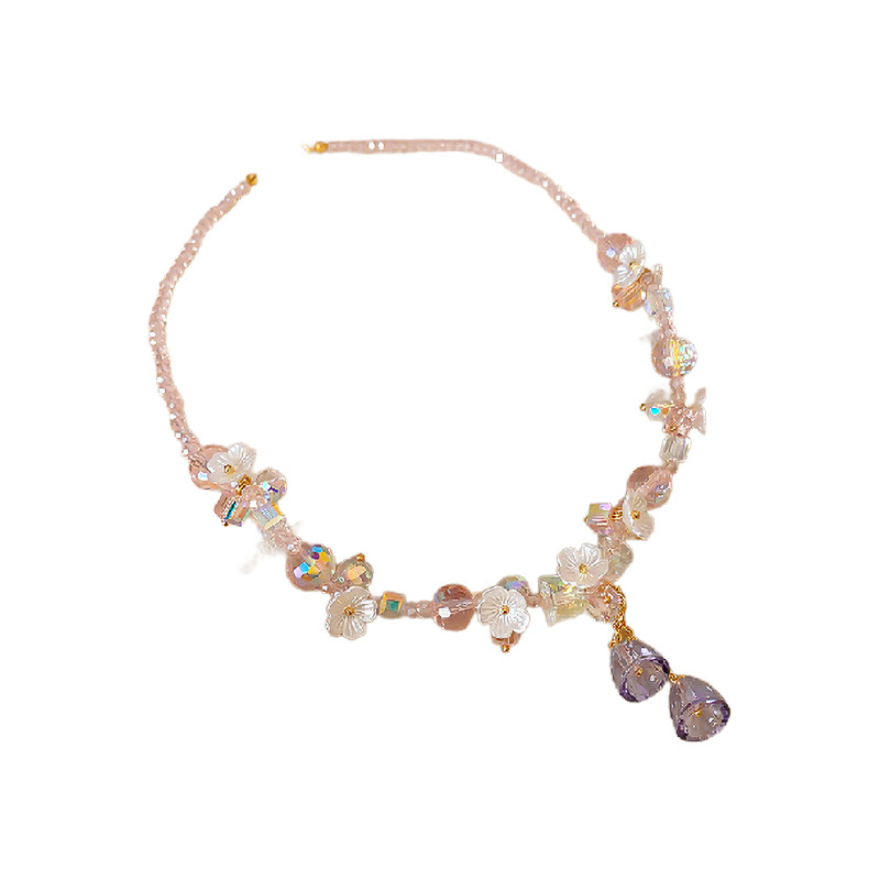 Flor de dopamina collar de borla de cristal moda temperamento dulce cadena de clavícula nicho de joyería de alta gama traje femenino