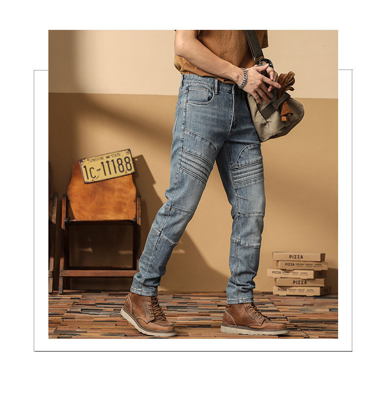Nouveaux jeans de moto de marque de mode coréenne Slim Fit petits pieds haut de gamme décontracté polyvalent élastique denim pantalons pour hommes_voghion.com