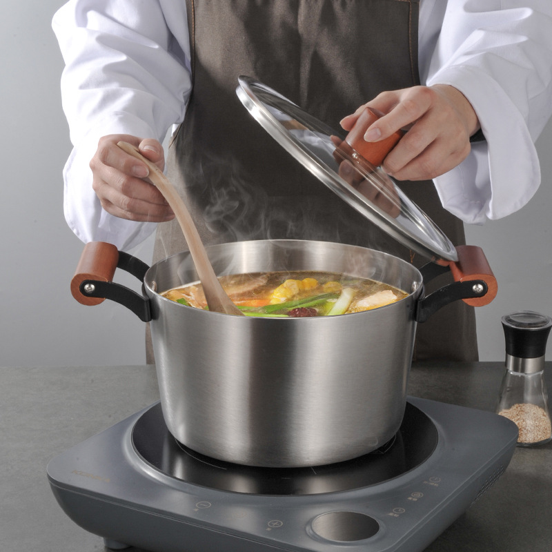 304 acero inoxidable destilador de cocina de leche gruesa doble fondo horno electromagnético general de fuego abierto de dos capas de gran capacidad de cocción superior