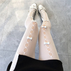 Lolita bow stockings for women Japanese JK fishnet stockings white pantyhose sexy hollow pantyhose