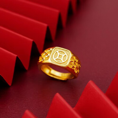 Imitation Hetian jade emerald gemstone men's ring jasper men's gold-plated ring ring men's live emerald color ring finger