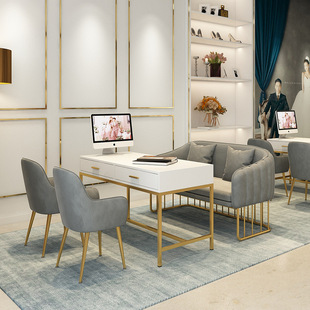 Light Luxury Studio Furniture Table and Chair Iron Film Selection Table Modern Simple Wedding Dress Shop Negotiation Sofa Table and Chair Combination